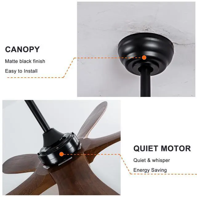 Alt view image 7 of 7 - 52 inch Solid Wood Ceiling Fan with Lights 6 Speed Reversible Dc Motor Modern for Patios, Living Room, Bedroom, Porch