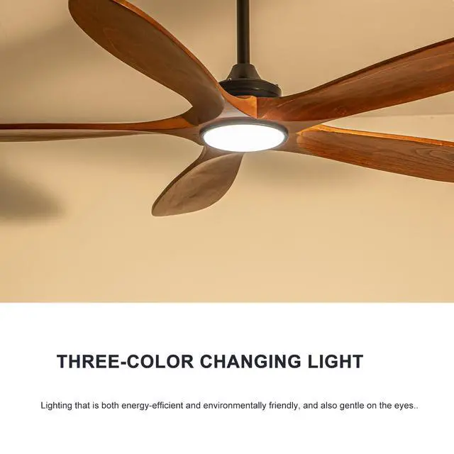 Alt view image 6 of 7 - 52 inch Solid Wood Ceiling Fan with Lights 6 Speed Reversible Dc Motor Modern for Patios, Living Room, Bedroom, Porch