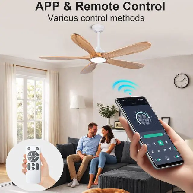 Alt view image 2 of 7 - 52 inch Ceiling Fans with Lights and Remote Control, Reversible, 5Wood Blades, 6 Speeds, 3Cct Dimmable, Noiseless, indoor/Outdoor Nature Wood Ceiling Fan