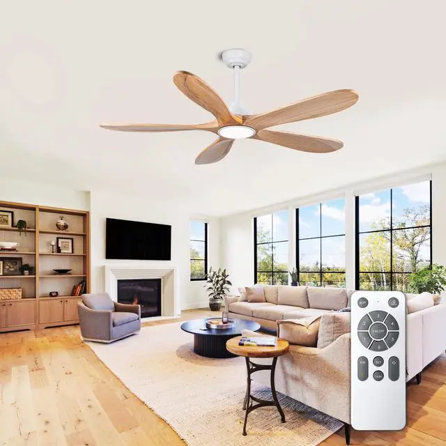 Main image of 52 inch Ceiling Fans with Lights and Remote Control, Reversible, 5Wood Blades, 6 Speeds, 3Cct Dimmable, Noiseless, indoor/Outdoor Nature Wood Ceiling Fan