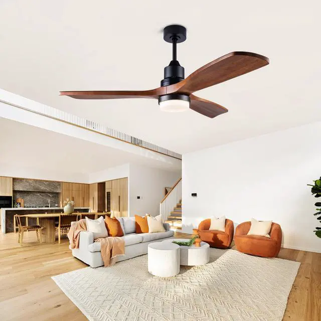 Main image of 52 inch Ceiling Fan with Lights and Remote Control, Reversible, 3 Wood Blades, 6 Speeds, 3Cct Dimmable, Noiseless, indoor/Outdoor Black Walnut Ceiling Fan for Bedroom Living Room Gazebo Patio