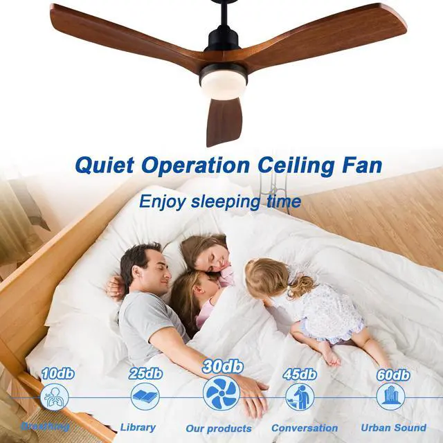 Alt view image 5 of 7 - 52 inch Ceiling Fan with Lights and Remote Control, Reversible, 3 Wood Blades, 6 Speeds, 3Cct Dimmable, Noiseless, indoor/Outdoor Black Walnut Ceiling Fan for Bedroom Living Room Gazebo Patio