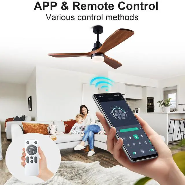 Alt view image 2 of 7 - 52 inch Ceiling Fan with Lights and Remote Control, Reversible, 3 Wood Blades, 6 Speeds, 3Cct Dimmable, Noiseless, indoor/Outdoor Black Walnut Ceiling Fan for Bedroom Living Room Gazebo Patio