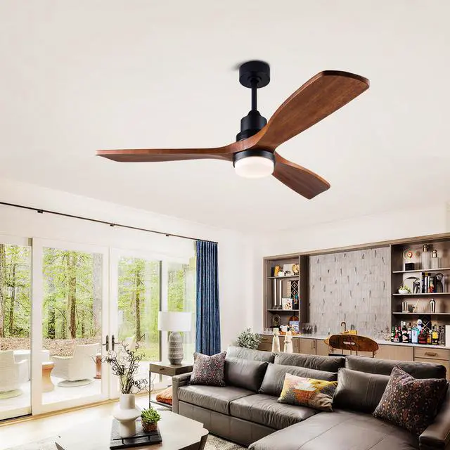 Alt view image 6 of 7 - 52 inch Ceiling Fan with Lights and Remote Control, Reversible, 3 Wood Blades, 6 Speeds, 3Cct Dimmable, Noiseless, indoor/Outdoor Black Walnut Ceiling Fan for Bedroom Living Room Gazebo Patio