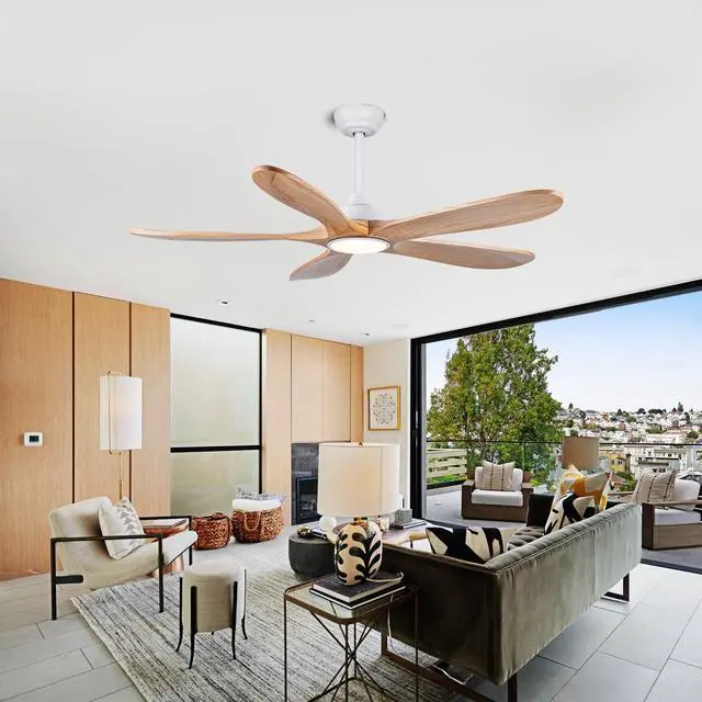 Alt view image 7 of 7 - 52 inch Ceiling Fans with Lights and Remote Control, Reversible, 5Wood Blades, 6 Speeds, 3Cct Dimmable, Noiseless, indoor/Outdoor Nature Wood Ceiling Fan