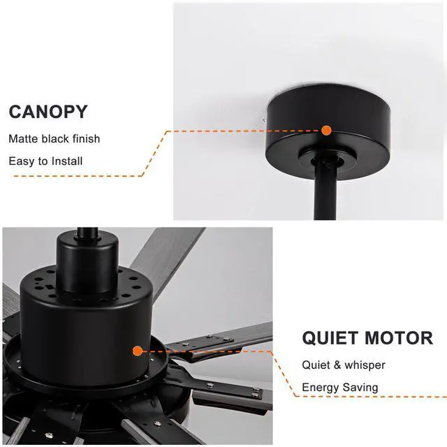 Alt view image 5 of 7 - 72 inch Ceiling Fan with Lights and Remote ,indoor/Outdoor Ceiling Fan with Quiet Reversible Dc Motor,6 Speeds,8 Blades Large Ceiling Fan for Living Room Bedroom Patio