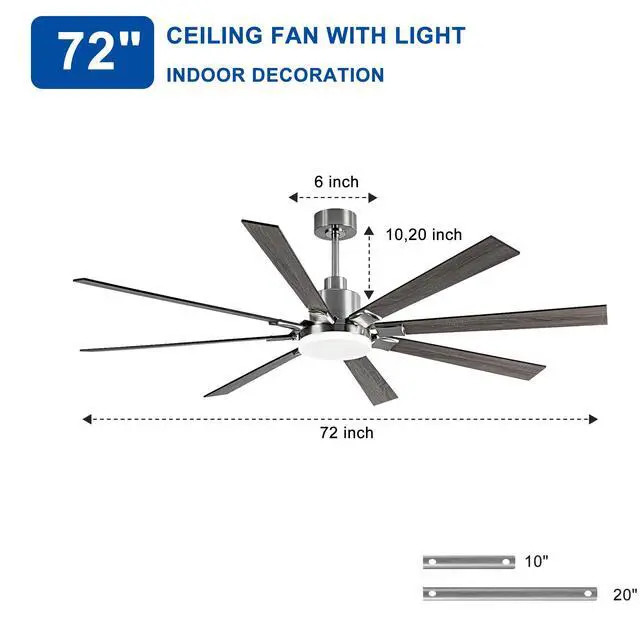 Alt view image 6 of 7 - Ceiling Fans with Lights, 72 inch Ceiling Fan with Remote ,3 Cct Dimmable Light,Noiseless Reversible Dc Motor,8 Blades indoor/Outdoor Ceiling Fans for Bedroom,Farmhouse,Patio