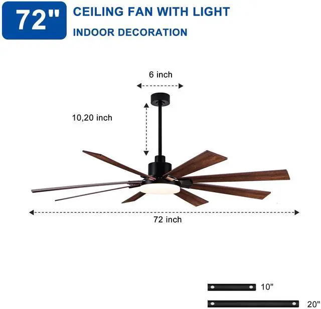 Alt view image 7 of 7 - 72 inch Ceiling Fan with Lights and Remote ,indoor/Outdoor Ceiling Fan with Quiet Reversible Dc Motor,6 Speeds,8 Blades Large Ceiling Fan for Living Room Bedroom Patio