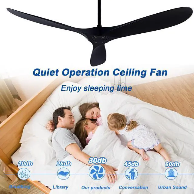 Alt view image 6 of 7 - 52 inch Black Abs Ceiling Fan with Remote Standard Mount No Lights for Garage,Patio, Porch, Garage, Or Living Room