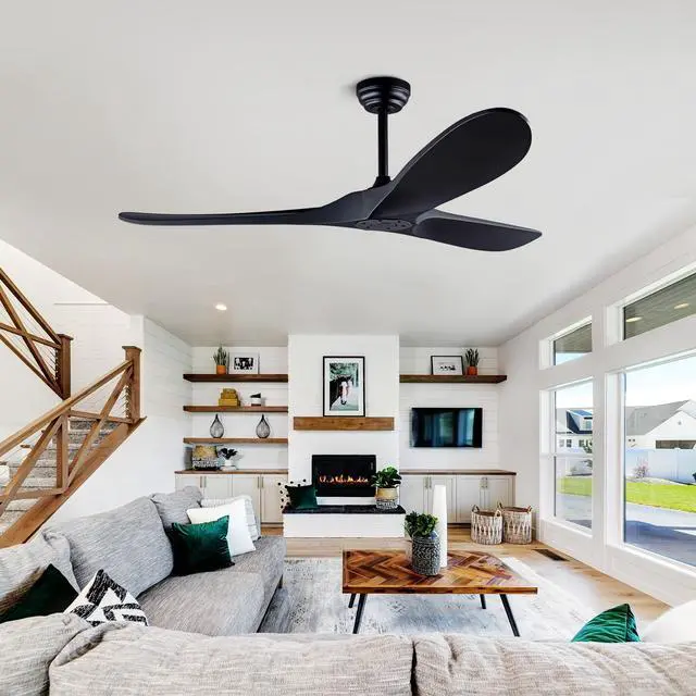 Alt view image 5 of 7 - 52 inch Black Abs Ceiling Fan with Remote Standard Mount No Lights for Garage,Patio, Porch, Garage, Or Living Room