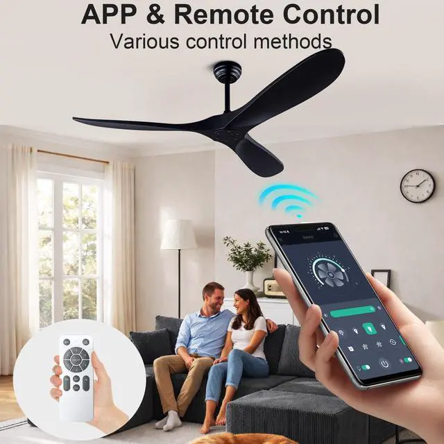 Alt view image 2 of 7 - 52 inch Black Abs Ceiling Fan with Remote Standard Mount No Lights for Garage,Patio, Porch, Garage, Or Living Room