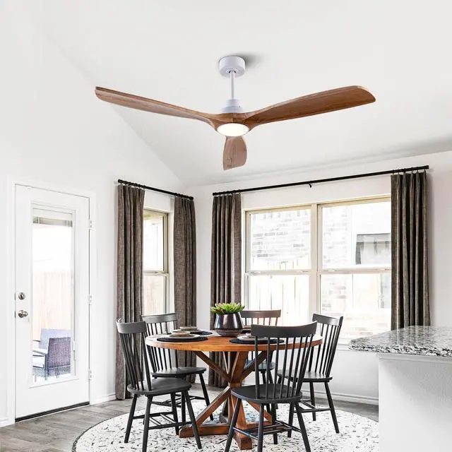 Alt view image 3 of 7 - 52" Natural Wood Ceiling Fan with 6 Speed Noiseless Reversible Dc Motor, indoor 3 Blade Wood Ceiling Fan for Farmhouse Bedroom Living Room Gazebo Patio