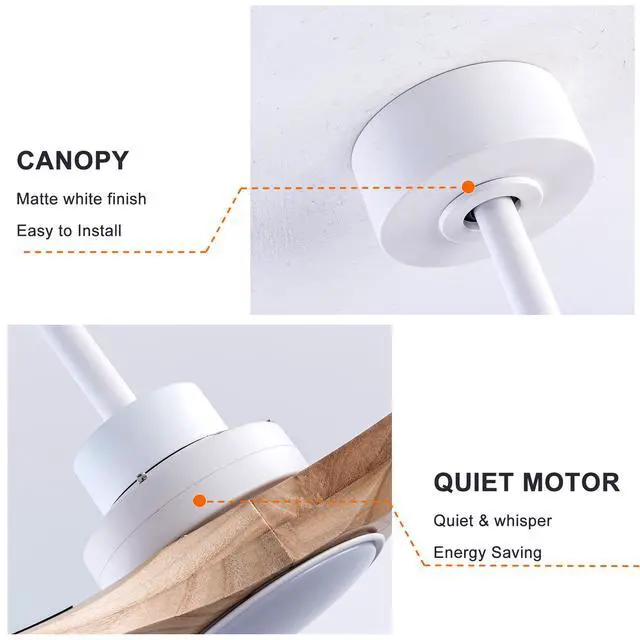Alt view image 5 of 7 - 52" Natural Wood Ceiling Fan with 6 Speed Noiseless Reversible Dc Motor, indoor 3 Blade Wood Ceiling Fan for Farmhouse Bedroom Living Room Gazebo Patio