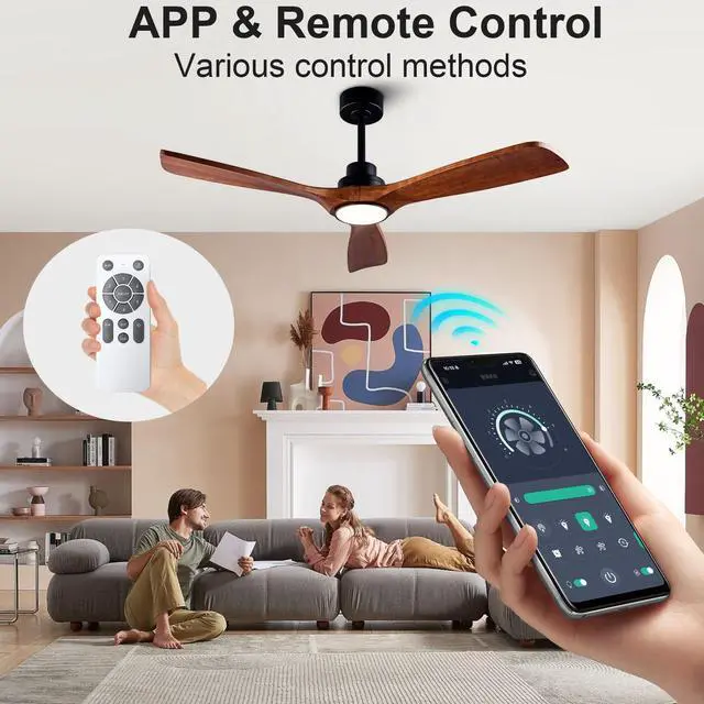 Alt view image 2 of 7 - Ceiling Fans with Lights and Remote 52'' Outdoor Ceiling Fan with 6 Speed Noiseless Reversible Dc Motor, indoor 3 Blade Wood Ceiling Fan for Farmhouse Bedroom Living Room Gazebo Patio Black