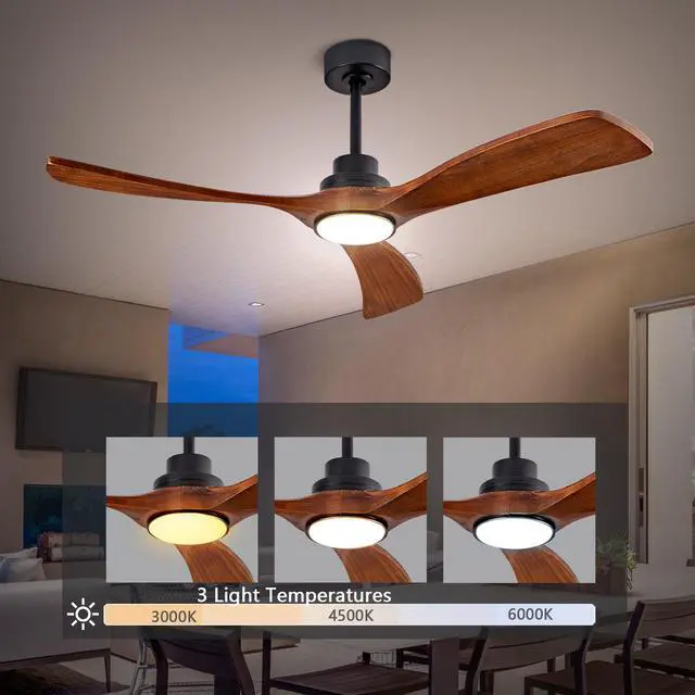 Alt view image 2 of 7 - 52" indoor Ceiling Fan with Light,3 Walnut Solid Wood Blade, Remote Control,3 Cct Dimmable Led, Timer, 6-Speed Reversible Motor Use for Living Room Or Patio