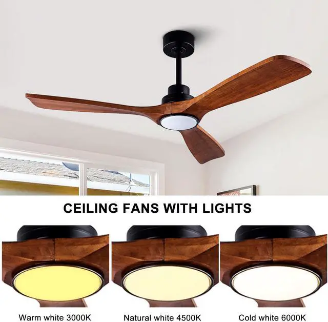 Alt view image 5 of 7 - Ceiling Fans with Lights and Remote 52'' Outdoor Ceiling Fan with 6 Speed Noiseless Reversible Dc Motor, indoor 3 Blade Wood Ceiling Fan for Farmhouse Bedroom Living Room Gazebo Patio Black