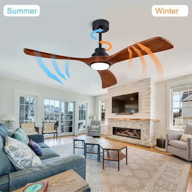 Alt view image 3 of 7 - 52" indoor Ceiling Fan with Light,3 Walnut Solid Wood Blade, Remote Control,3 Cct Dimmable Led, Timer, 6-Speed Reversible Motor Use for Living Room Or Patio