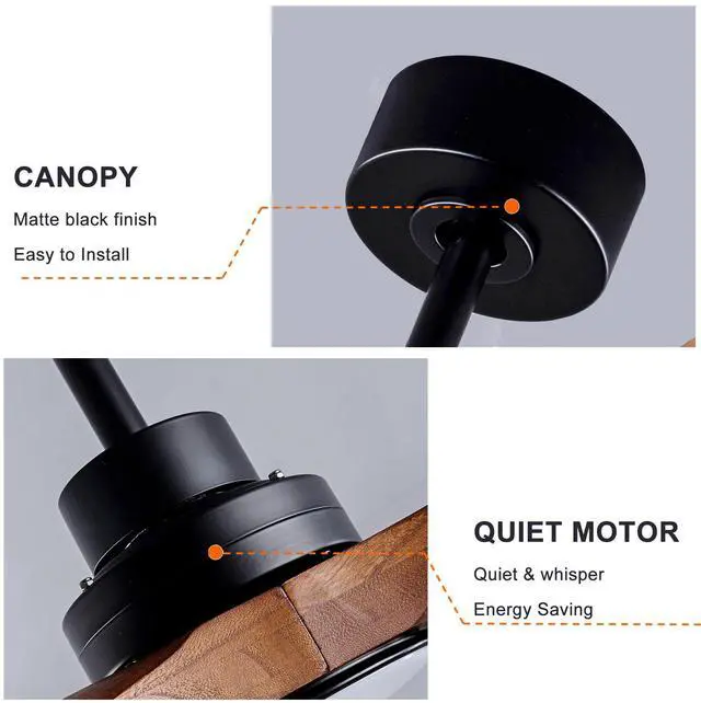 Alt view image 6 of 7 - Ceiling Fans with Lights and Remote 52'' Outdoor Ceiling Fan with 6 Speed Noiseless Reversible Dc Motor, indoor 3 Blade Wood Ceiling Fan for Farmhouse Bedroom Living Room Gazebo Patio Black