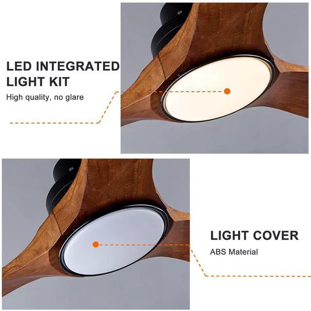 Alt view image 7 of 7 - Ceiling Fans with Lights and Remote 52'' Outdoor Ceiling Fan with 6 Speed Noiseless Reversible Dc Motor, indoor 3 Blade Wood Ceiling Fan for Farmhouse Bedroom Living Room Gazebo Patio Black