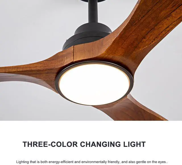 Alt view image 5 of 7 - 52" indoor Ceiling Fan with Light,3 Walnut Solid Wood Blade, Remote Control,3 Cct Dimmable Led, Timer, 6-Speed Reversible Motor Use for Living Room Or Patio