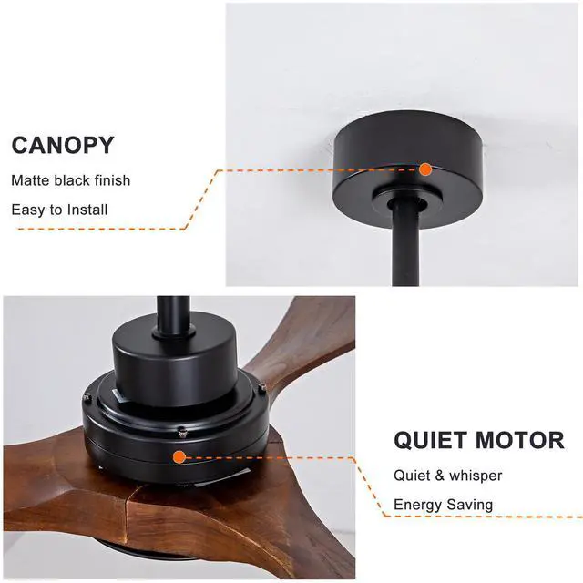 Alt view image 7 of 7 - 52" indoor Ceiling Fan with Light,3 Walnut Solid Wood Blade, Remote Control,3 Cct Dimmable Led, Timer, 6-Speed Reversible Motor Use for Living Room Or Patio