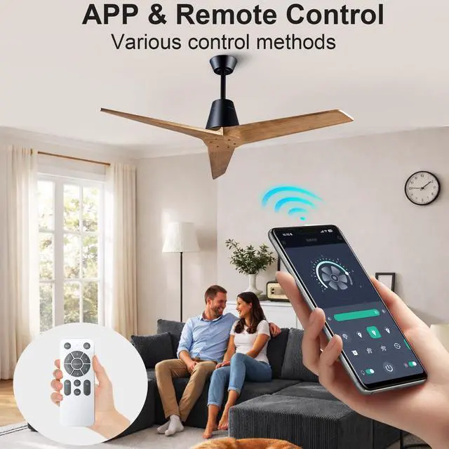Alt view image 2 of 7 - 52inch Ceiling Fan with Remote Control, indoor Or Outdoor Fan, No Light , Reversible Dc Motor, 3 Blade High Cfm