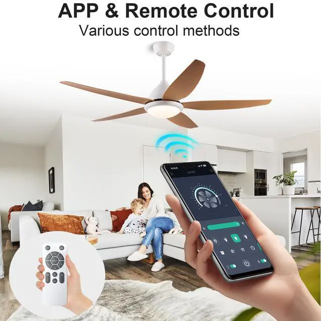 Alt view image 2 of 7 - White Outdoor Ceiling Fan, 56 in Ceiling Fan Lights with Remote Control, 5 Abs Blades, 6 Speed Reversible Dc Motor Modern for Patios, Living Room, Bedroom, Porch