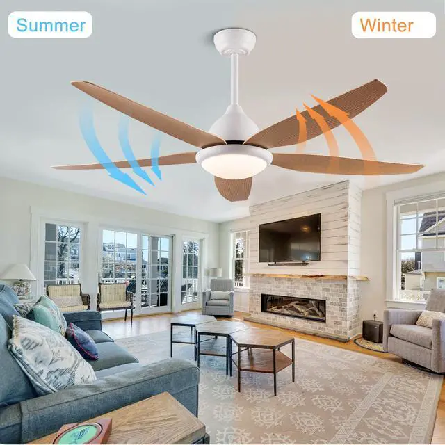 Alt view image 5 of 7 - White Outdoor Ceiling Fan, 56 in Ceiling Fan Lights with Remote Control, 5 Abs Blades, 6 Speed Reversible Dc Motor Modern for Patios, Living Room, Bedroom, Porch