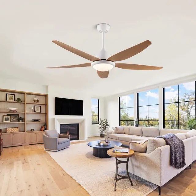 Alt view image 3 of 7 - White Outdoor Ceiling Fan, 56 in Ceiling Fan Lights with Remote Control, 5 Abs Blades, 6 Speed Reversible Dc Motor Modern for Patios, Living Room, Bedroom, Porch