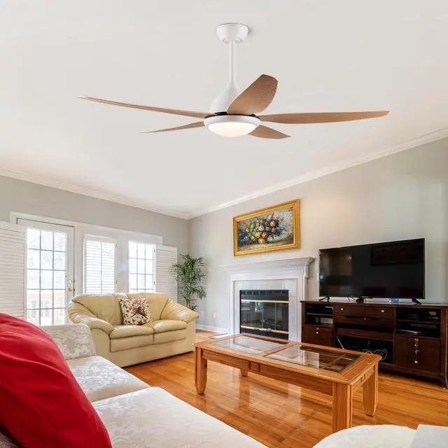 Alt view image 4 of 7 - White Outdoor Ceiling Fan, 56 in Ceiling Fan Lights with Remote Control, 5 Abs Blades, 6 Speed Reversible Dc Motor Modern for Patios, Living Room, Bedroom, Porch