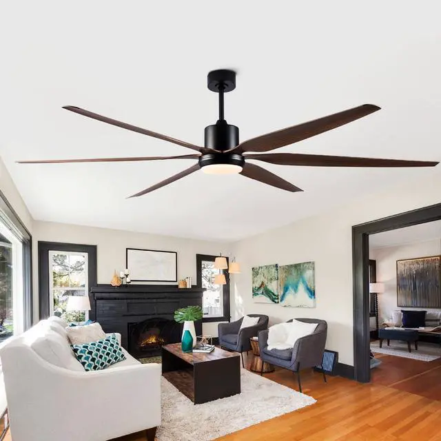 Alt view image 2 of 7 - 66" Farmhouse Rustic indoor Outdoor Ceiling Fan 6 Blade Remote Control Matte Black Finish 6 Wood Grain Blades Bedroom Patio Living Room Kitchen Porch Damp Rated Decorative Dc Motor