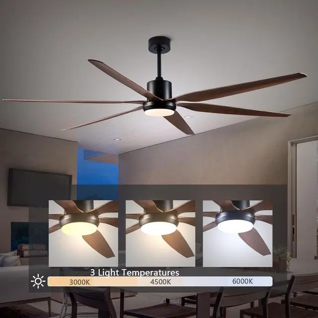 Alt view image 4 of 7 - 66" Farmhouse Rustic indoor Outdoor Ceiling Fan 6 Blade Remote Control Matte Black Finish 6 Wood Grain Blades Bedroom Patio Living Room Kitchen Porch Damp Rated Decorative Dc Motor