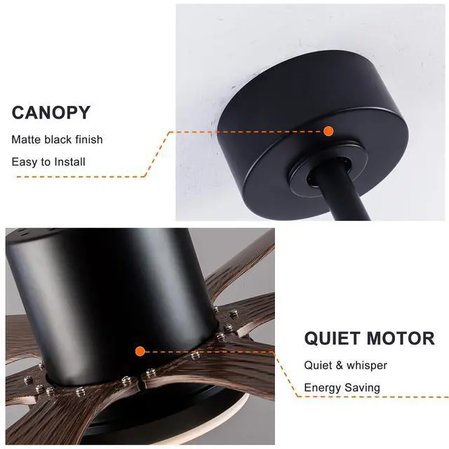 Alt view image 6 of 7 - 66" Farmhouse Rustic indoor Outdoor Ceiling Fan 6 Blade Remote Control Matte Black Finish 6 Wood Grain Blades Bedroom Patio Living Room Kitchen Porch Damp Rated Decorative Dc Motor