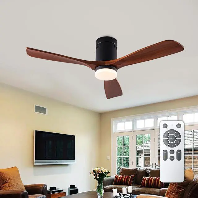 Main image of Dimmable 52 inch Wood Ceiling Fans with Lights and Remote Control - Low Profile Outdoor Ceiling Fan 3 Blades Fans for Patios Bedroom Ceiling Fan with Lights for Living Room Porch