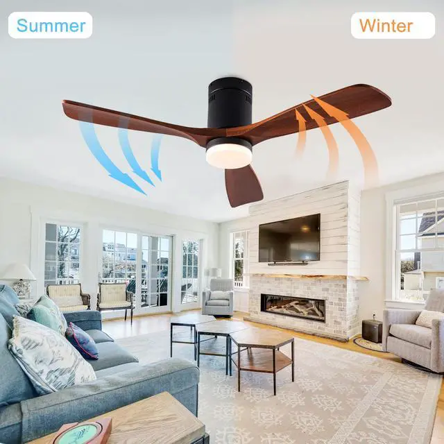 Alt view image 3 of 7 - Dimmable 52 inch Wood Ceiling Fans with Lights and Remote Control - Low Profile Outdoor Ceiling Fan 3 Blades Fans for Patios Bedroom Ceiling Fan with Lights for Living Room Porch