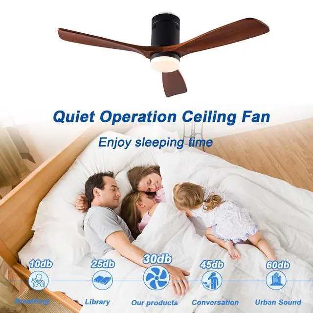 Alt view image 4 of 7 - Dimmable 52 inch Wood Ceiling Fans with Lights and Remote Control - Low Profile Outdoor Ceiling Fan 3 Blades Fans for Patios Bedroom Ceiling Fan with Lights for Living Room Porch