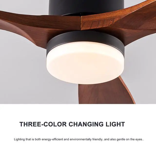 Alt view image 6 of 7 - Dimmable 52 inch Wood Ceiling Fans with Lights and Remote Control - Low Profile Outdoor Ceiling Fan 3 Blades Fans for Patios Bedroom Ceiling Fan with Lights for Living Room Porch
