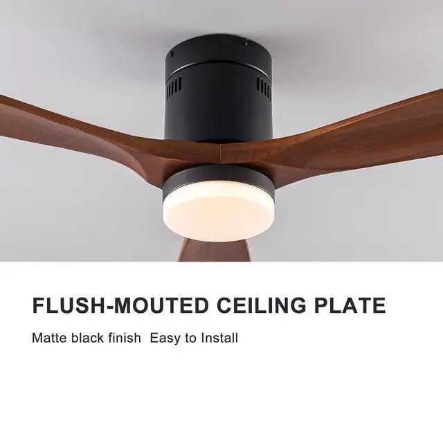 Alt view image 7 of 7 - Dimmable 52 inch Wood Ceiling Fans with Lights and Remote Control - Low Profile Outdoor Ceiling Fan 3 Blades Fans for Patios Bedroom Ceiling Fan with Lights for Living Room Porch