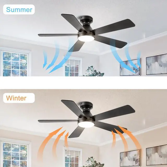 Alt view image 4 of 7 - Ceiling Fans with Lights, 52 inch Low Profile Ceiling Fan with Light and Remote Control, Flush Mount, Reversible, 3Cct, Dimmable, Noiseless, Black Ceiling Fan for Bedroom, indoor/Outdoor Use