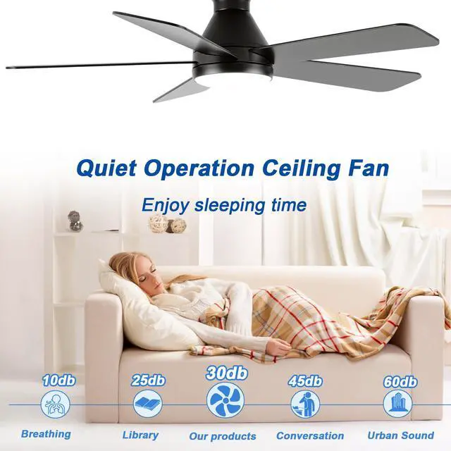 Alt view image 5 of 7 - Ceiling Fans with Lights, 52 inch Low Profile Ceiling Fan with Light and Remote Control, Flush Mount, Reversible, 3Cct, Dimmable, Noiseless, Black Ceiling Fan for Bedroom, indoor/Outdoor Use