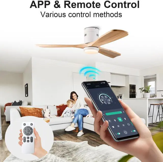 Alt view image 3 of 7 - 52 inch Low Profile Ceiling Fan with Light and Remote Control, Flush Mount, Reversible, 3Cct, Dimmable, Noiseless, Ceiling Fan for Bedroom, indoor/Outdoor Use