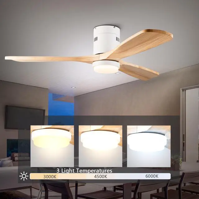 Alt view image 4 of 7 - 52 inch Low Profile Ceiling Fan with Light and Remote Control, Flush Mount, Reversible, 3Cct, Dimmable, Noiseless, Ceiling Fan for Bedroom, indoor/Outdoor Use