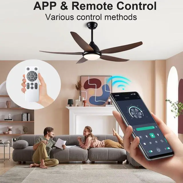 Alt view image 2 of 7 - Ceiling Fan with Lamps, 56inch Ceiling Fans with Remote Control, 5Blades, 6 Speed Reversible Dc Motor Modern for Patios, Living Room, Bedroom, Porch