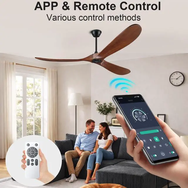 Alt view image 2 of 7 - Natural Wood Ceiling Fan with Remote , 52 in Ceiling Fan 3 Blades, 6 Speed Reversible Dc Motor Modern for Patios, Living Room, Bedroom, Porch