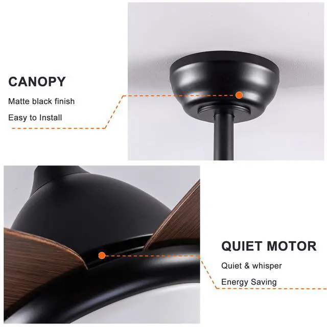 Alt view image 7 of 7 - Ceiling Fan with Lamps, 56inch Ceiling Fans with Remote Control, 5Blades, 6 Speed Reversible Dc Motor Modern for Patios, Living Room, Bedroom, Porch