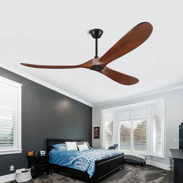 Alt view image 3 of 7 - Natural Wood Ceiling Fan with Remote , 52 in Ceiling Fan 3 Blades, 6 Speed Reversible Dc Motor Modern for Patios, Living Room, Bedroom, Porch