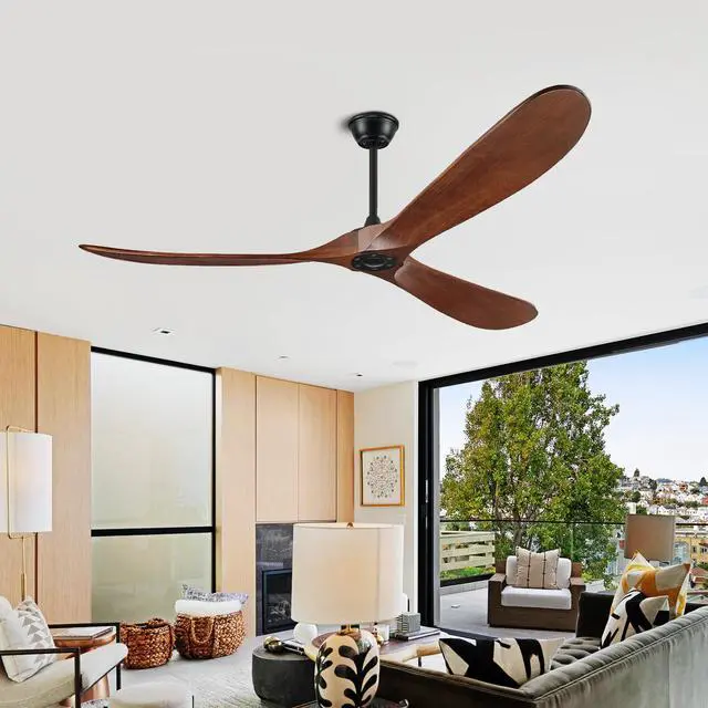 Alt view image 4 of 7 - Natural Wood Ceiling Fan with Remote , 52 in Ceiling Fan 3 Blades, 6 Speed Reversible Dc Motor Modern for Patios, Living Room, Bedroom, Porch