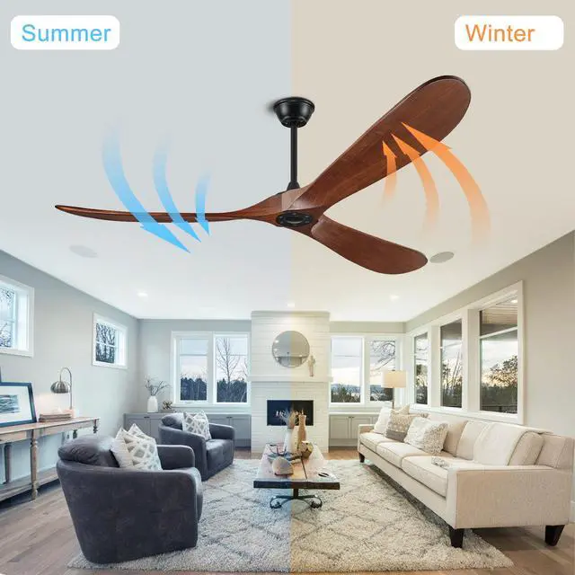 Alt view image 5 of 7 - Natural Wood Ceiling Fan with Remote , 52 in Ceiling Fan 3 Blades, 6 Speed Reversible Dc Motor Modern for Patios, Living Room, Bedroom, Porch