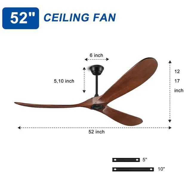 Alt view image 6 of 7 - Natural Wood Ceiling Fan with Remote , 52 in Ceiling Fan 3 Blades, 6 Speed Reversible Dc Motor Modern for Patios, Living Room, Bedroom, Porch