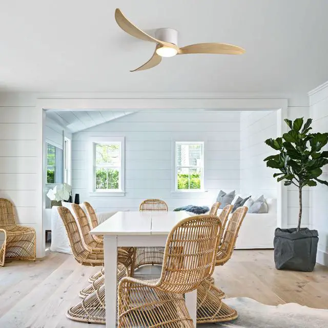Main image of 52-inch Ceiling Fan with Light, 3 Natural Wood Blades, Remote Control, Reversible Dc Motor for Living Room